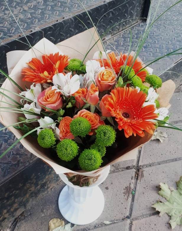 Букет цветов из: Герберы, Хризантемы, Альстромерии и Розы в Мескер-Юрте