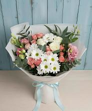 Букет цветов из:  Розы, Лизиантусы и Хризантемы в Мескер-Юрте