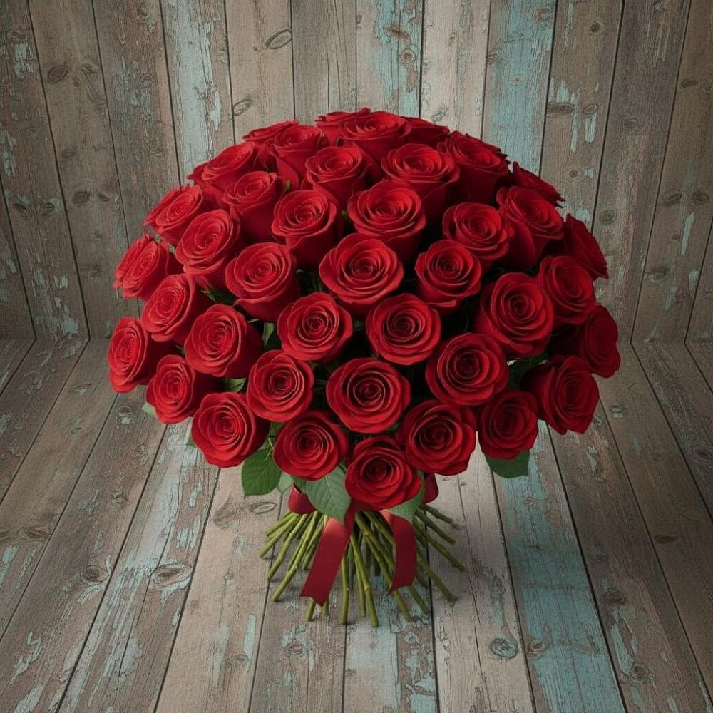 Букет 55 Красных роз Фридом в Мескер-Юрте