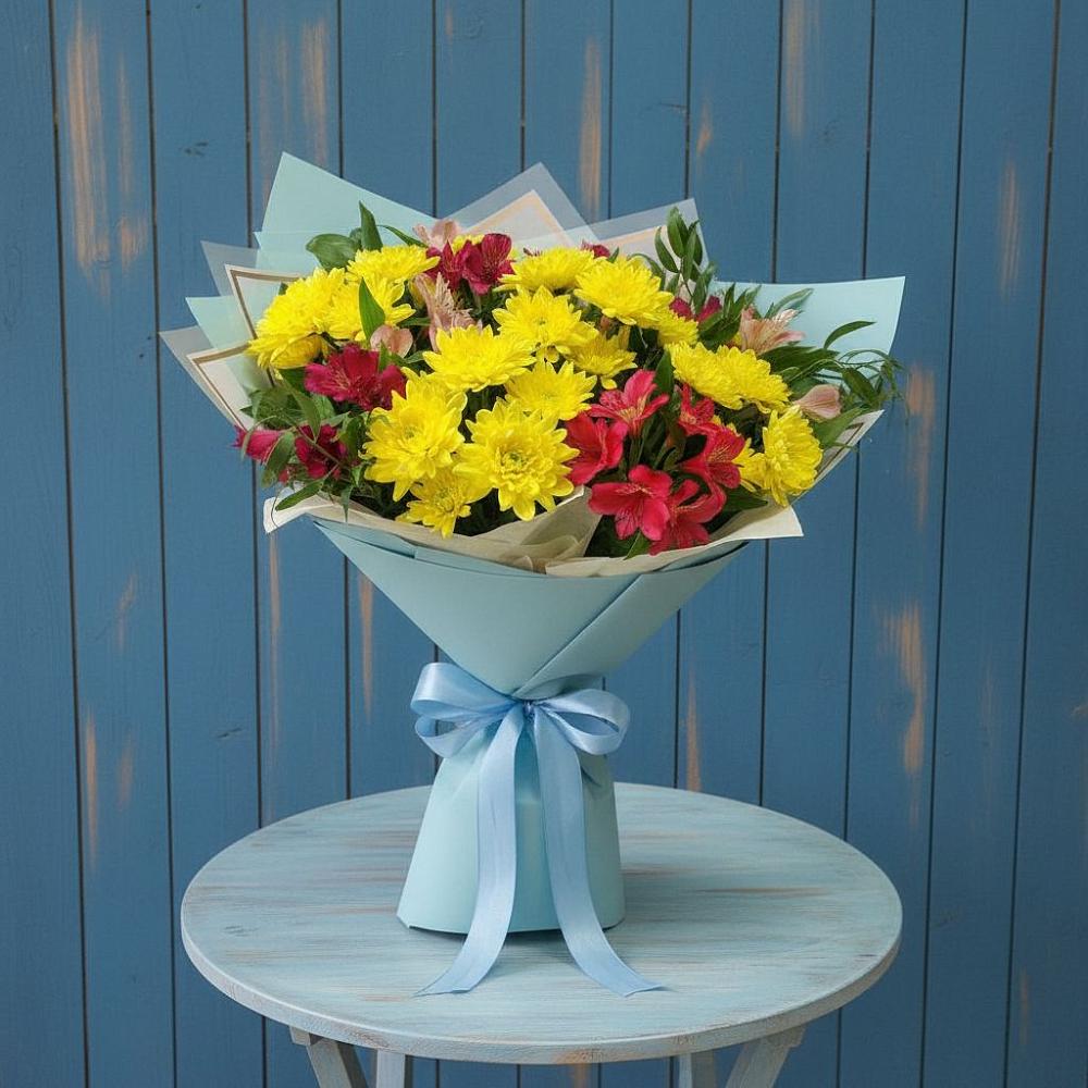 Букет цветов из: Альстромерии и Хризантемы в Мескер-Юрте