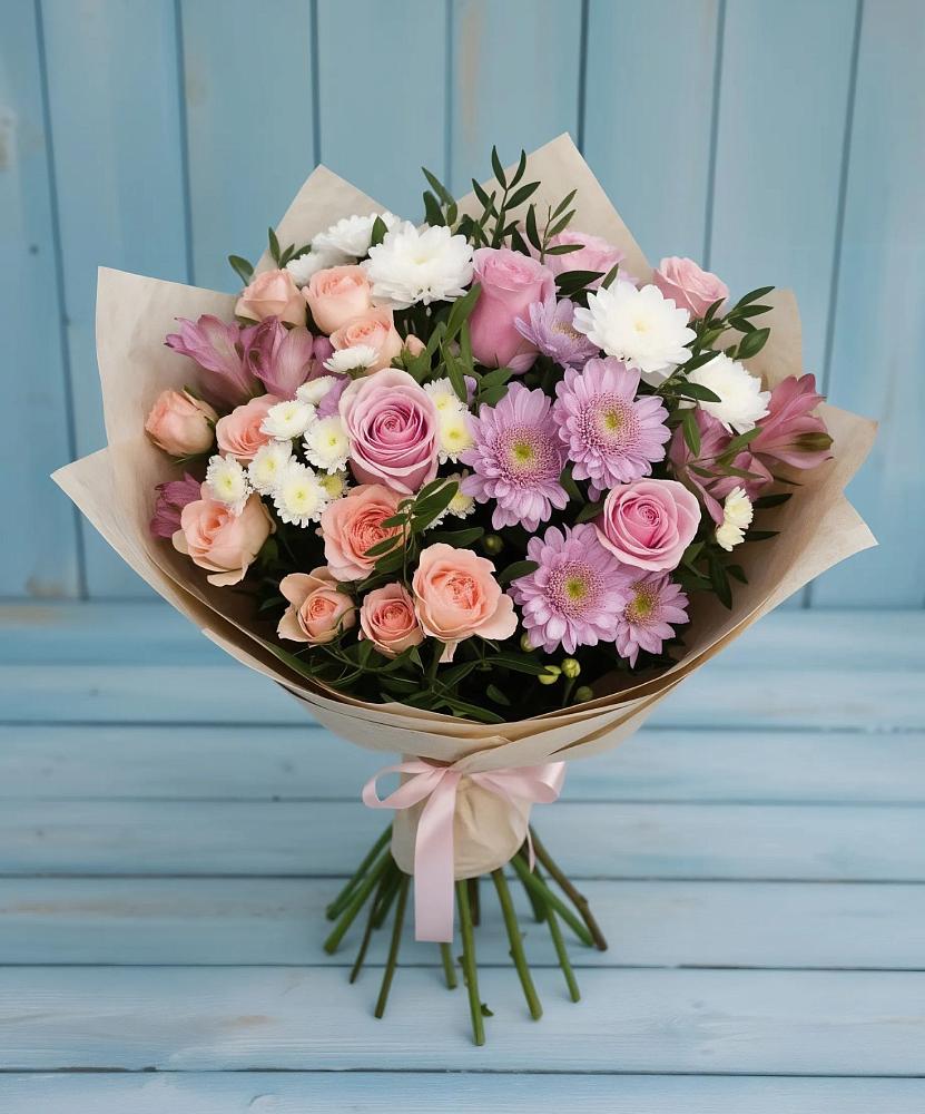 Букет цветов из: Хризантемы, Розы и Альстромерии в Мескер-Юрте