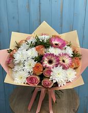 Букет цветов из:  Розы, Герберы и Хризантемы в Мескер-Юрте
