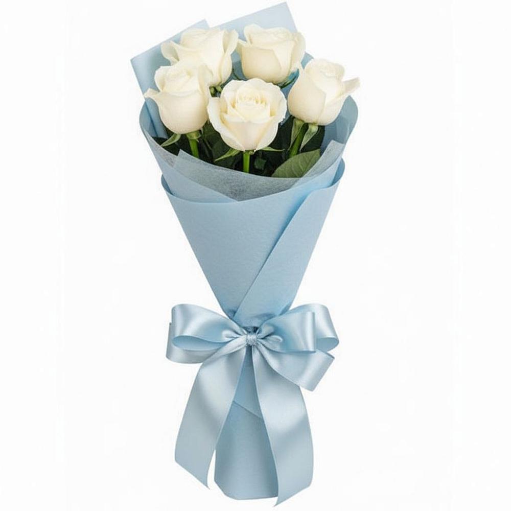 Букет 5 Белых роз Проуд в Мескер-Юрте
