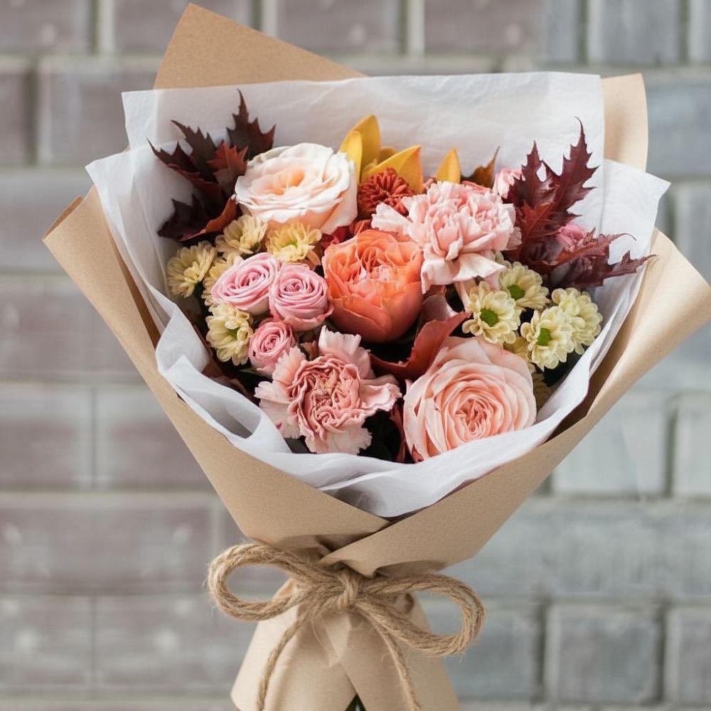 Букет цветов из: Гвоздики, Хризантемы и Розы в Мескер-Юрте