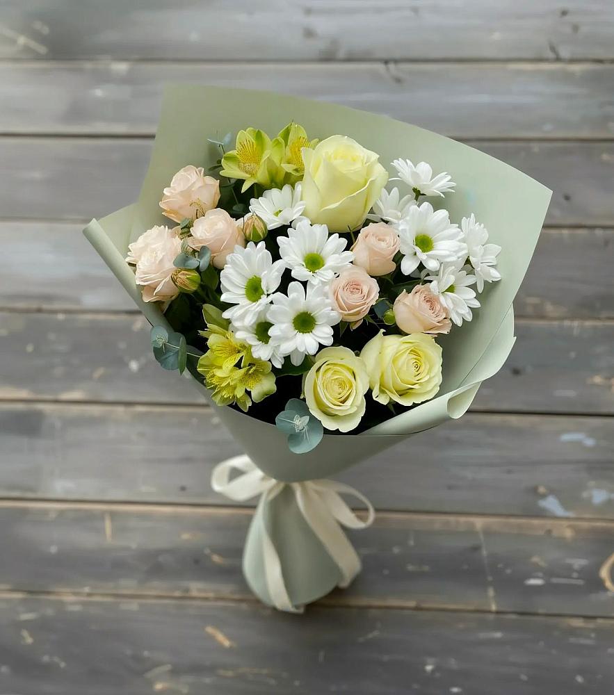 Букет цветов из: Альстромерии, Розы и Хризантемы в Мескер-Юрте