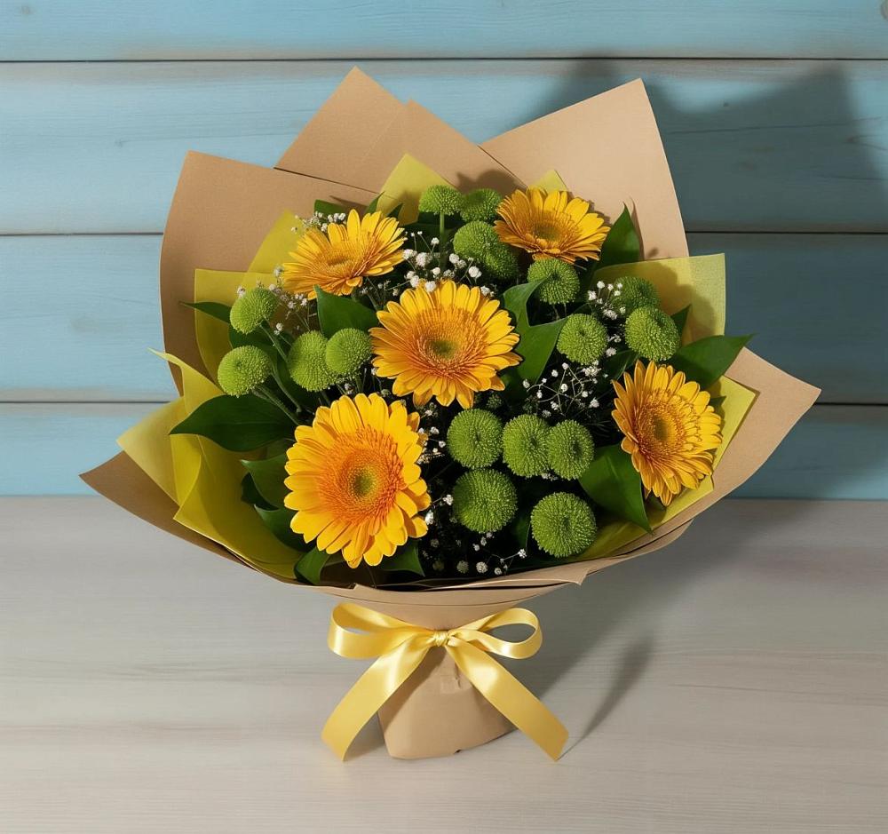 Букет цветов из: Герберы и Хризантемы в Мескер-Юрте