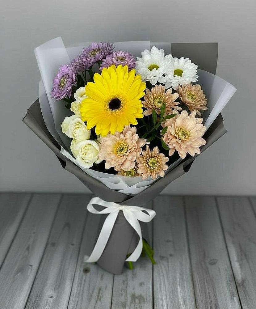 Букет цветов из: Розы, Герберы и Хризантемы в Мескер-Юрте