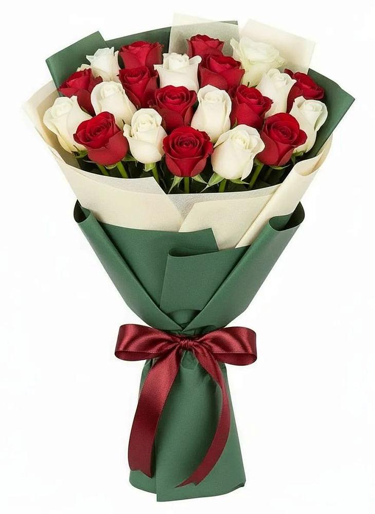 Букет Микс из красных и белых роз в Мескер-Юрте