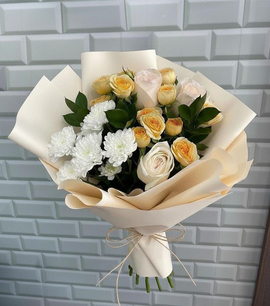 Букет цветов из: Розы и Хризантемы в Мескер-Юрте