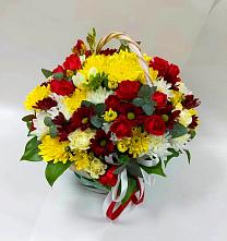 Цветочная композиция из Хризантемы и Розы в корзине #REPLACE_PRED# Мескер-Юрте