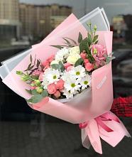 Букет цветов из:  Розы, Лизиантусы и Хризантемы в Мескер-Юрте