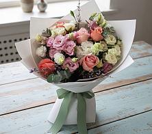 Букет цветов из:  Розы, Лизиантусы и Гвоздики в Мескер-Юрте