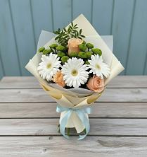 Букет цветов из:  Герберы, Розы и Хризантемы в Мескер-Юрте
