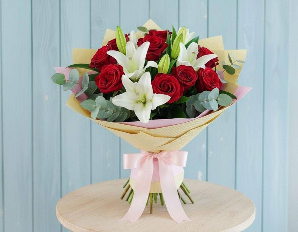 Букет цветов из: Лилии и Розы в Мескер-Юрте